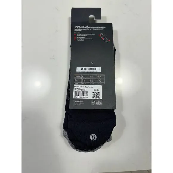 NWT Lululemon Mens Power Stride Tab Socks White/Heather Grey/Black Sz L MSRP $38 - Picture 2 of 2